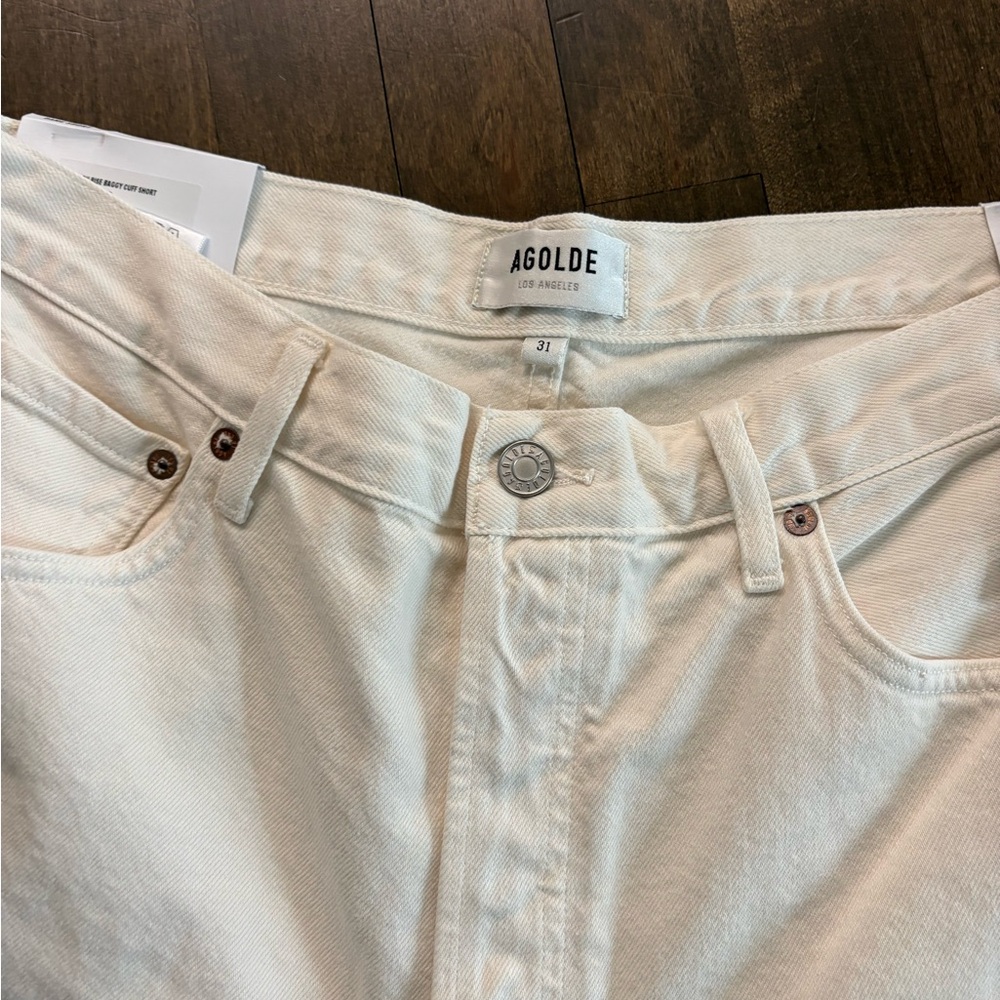 Agolde White High-Rise Rolled Hem Jean Shorts - Picture 5 of 6